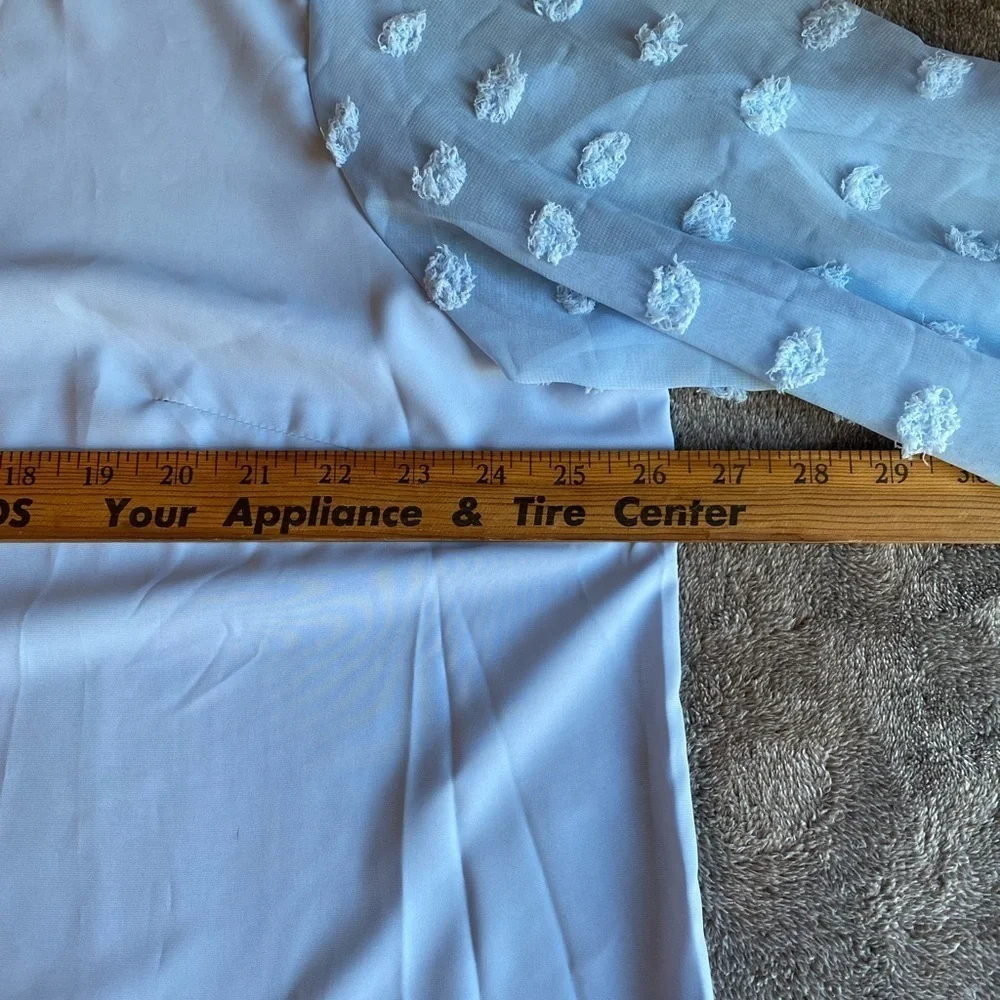 Light Blue Women's Top with Floral Sleeves Plus Size - Picture 4 of 4